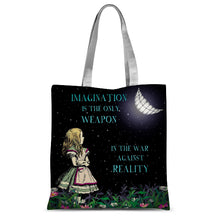 Load image into Gallery viewer, Alice in Wonderland Tote Bag - War Against Reality Cheshire Cat Quote