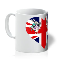 Load image into Gallery viewer, Heart Shaped Union Jack Mug - Alice in Wonderland Gift
