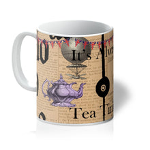 Load image into Gallery viewer, Alice in Wonderland Tea Time Mug - Vintage News Paper Print
