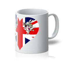 Load image into Gallery viewer, Heart Shaped Union Jack  Mug - Alice in Wonderland Gift
