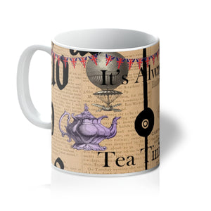 Alice in Wonderland Tea Time Mug - Vintage News Paper Print