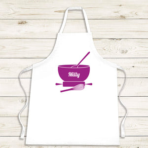 Modern Cook Apron with Mixing Spoon, bowl and whisk - Personalised Apron